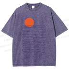 Unisex Sea Wave Sunset Printed Washed Tee