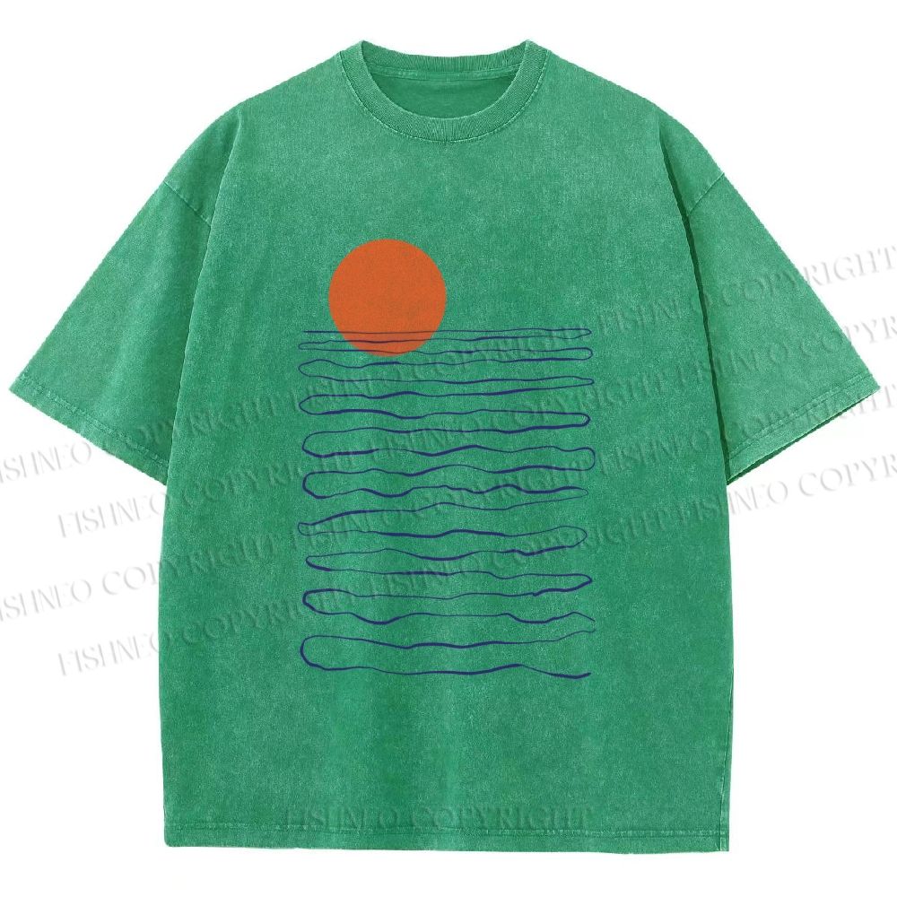 Unisex Sea Wave Sunset Printed Washed Tee