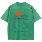 Unisex Sea Wave Sunset Printed Washed Tee