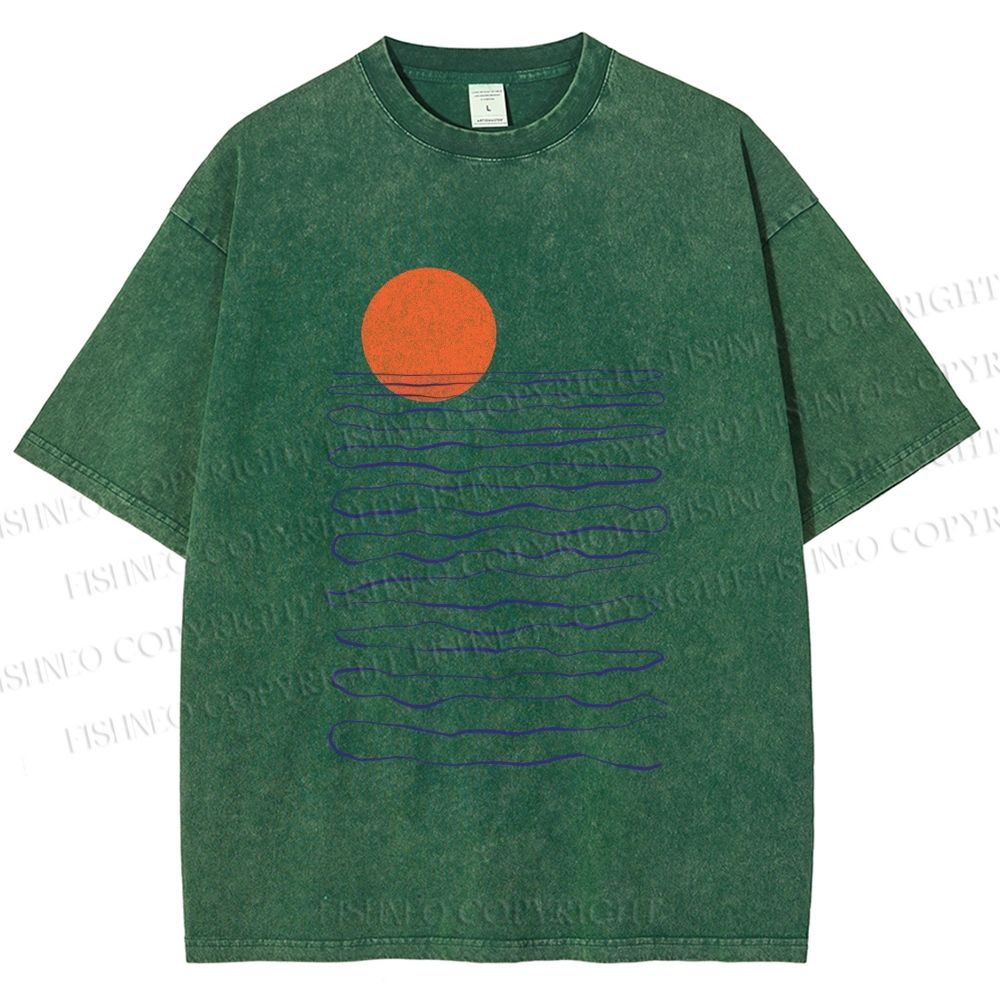 Unisex Sea Wave Sunset Printed Washed Tee