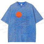 Unisex Sea Wave Sunset Printed Washed Tee