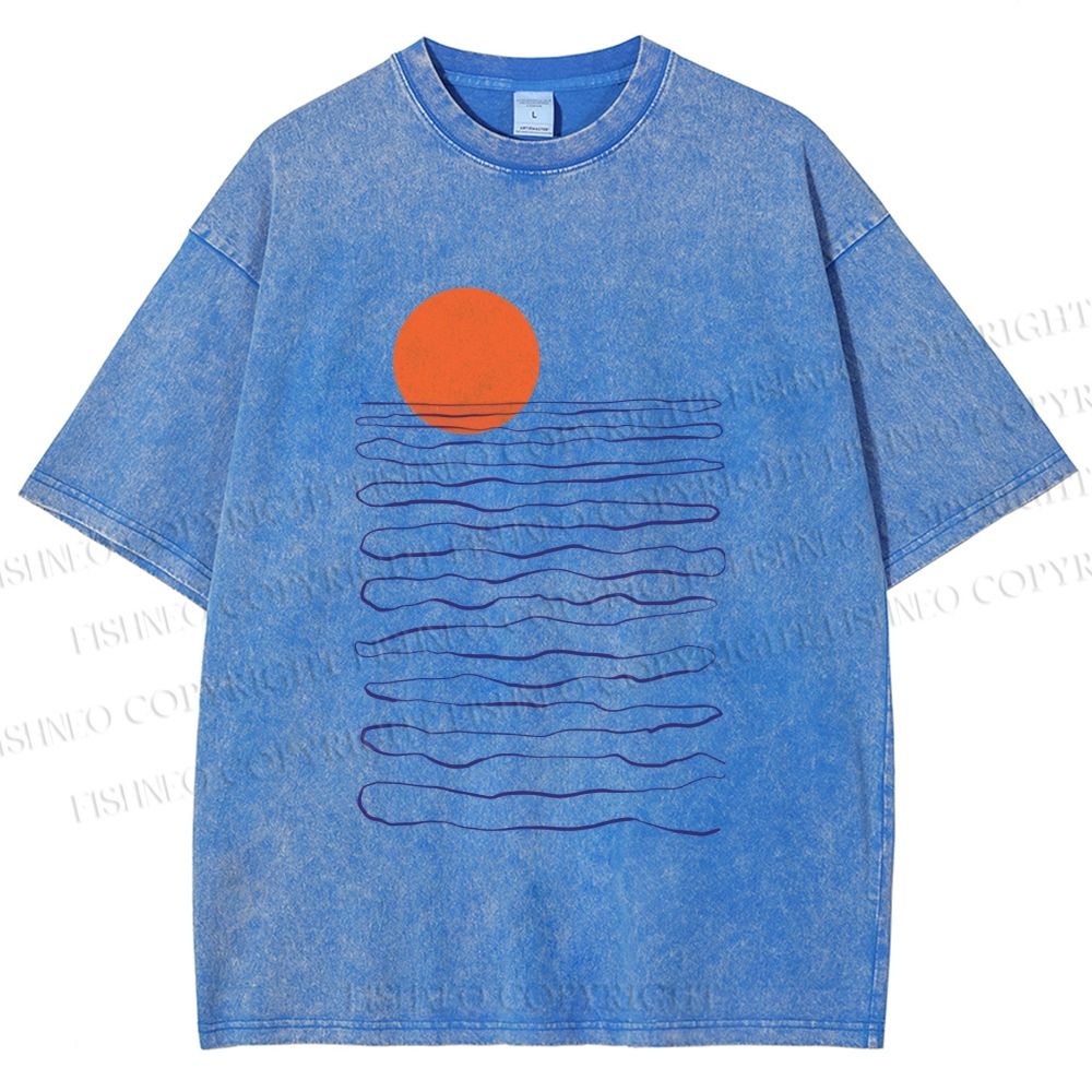Unisex Sea Wave Sunset Printed Washed Tee