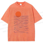 Unisex Sea Wave Sunset Printed Washed Tee