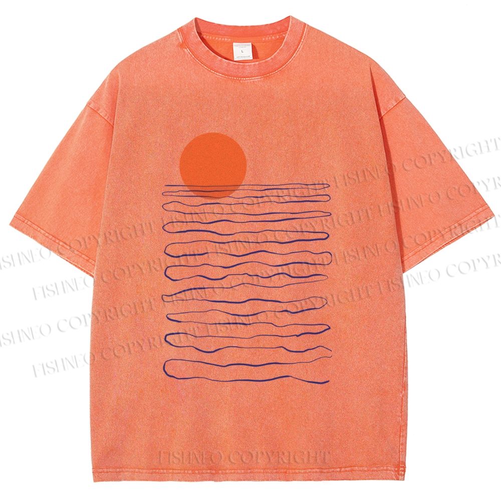 Unisex Sea Wave Sunset Printed Washed Tee