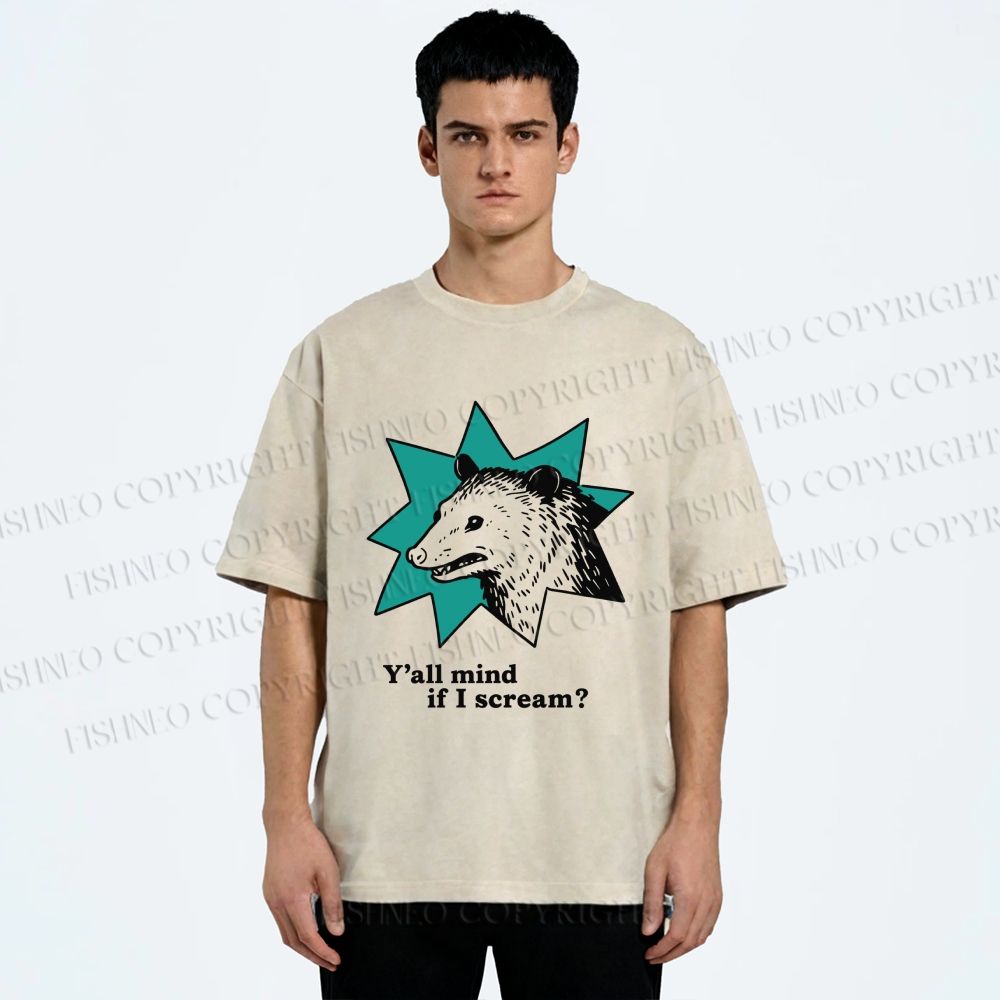 Unisex Y'all Mind If I Scream Possum Printed Washed Tee