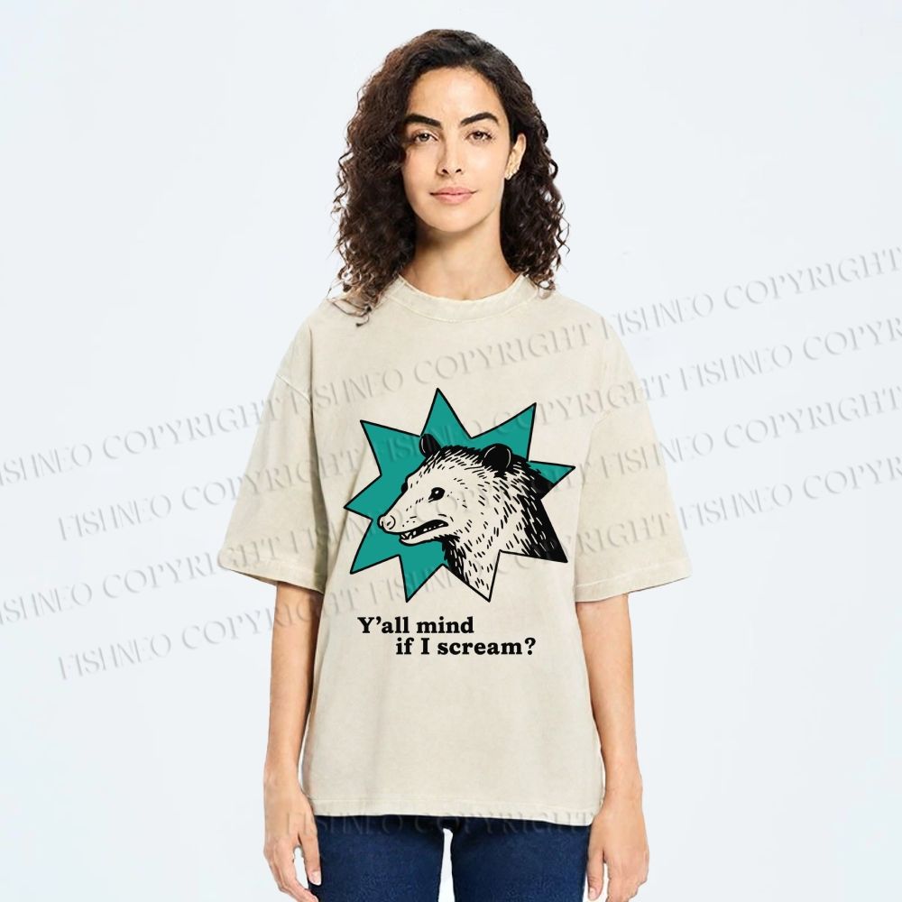 Unisex Y'all Mind If I Scream Possum Printed Washed Tee