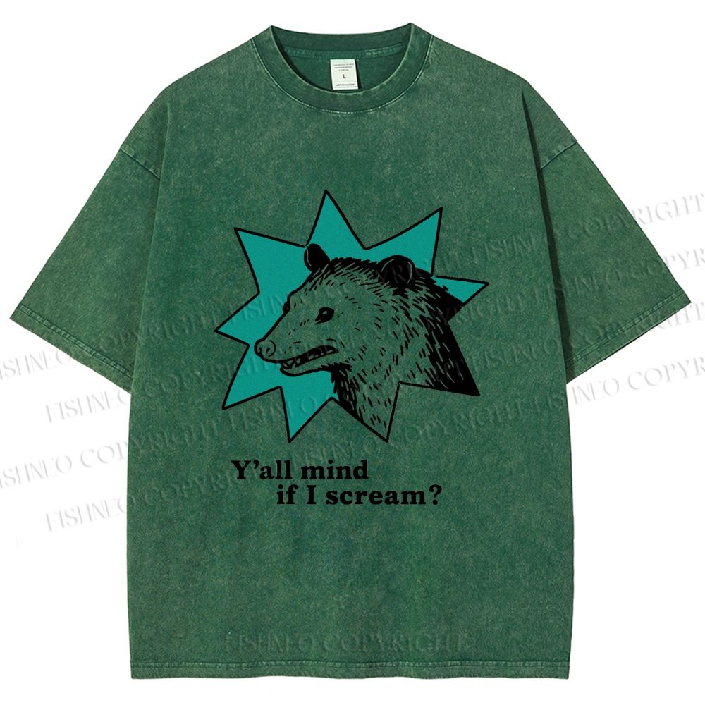 Unisex Y'all Mind If I Scream Possum Printed Washed Tee