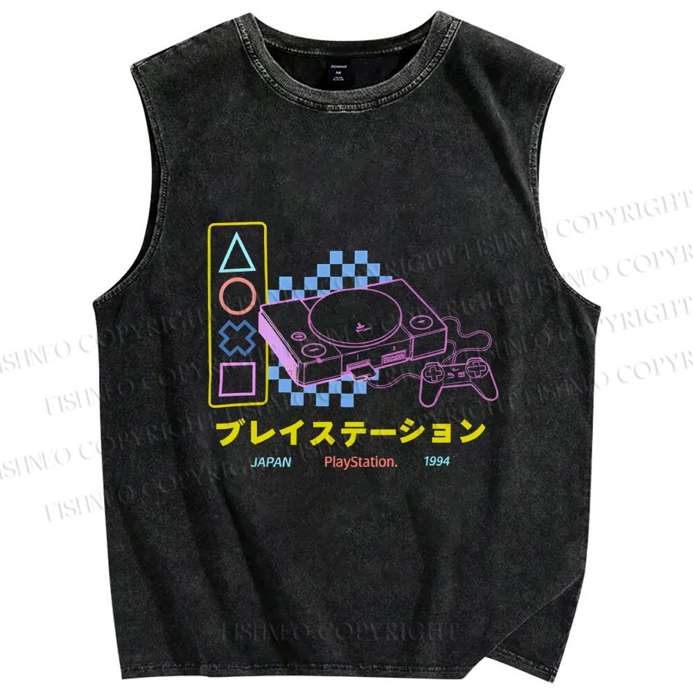 Unisex Retro Classic Games Printed Washed Tank Top