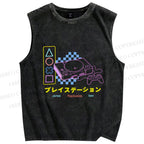 Unisex Retro Classic Games Printed Washed Tank Top
