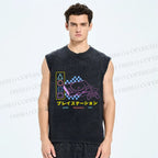 Unisex Retro Classic Games Printed Washed Tank Top