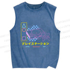 Unisex Retro Classic Games Printed Washed Tank Top