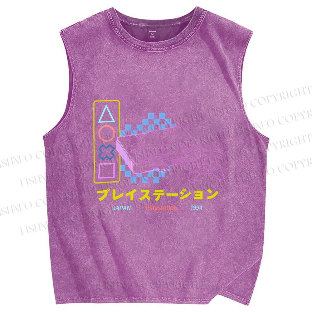 Unisex Retro Classic Games Printed Washed Tank Top