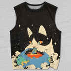 Unisex Space Kitty Printed Tank Top