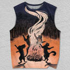 Unisex Witchy Forest Cat Ritual Printed Tank Top