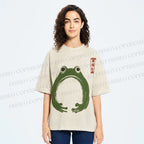Unisex Japanese Frog Illustration Printed Washed Tee
