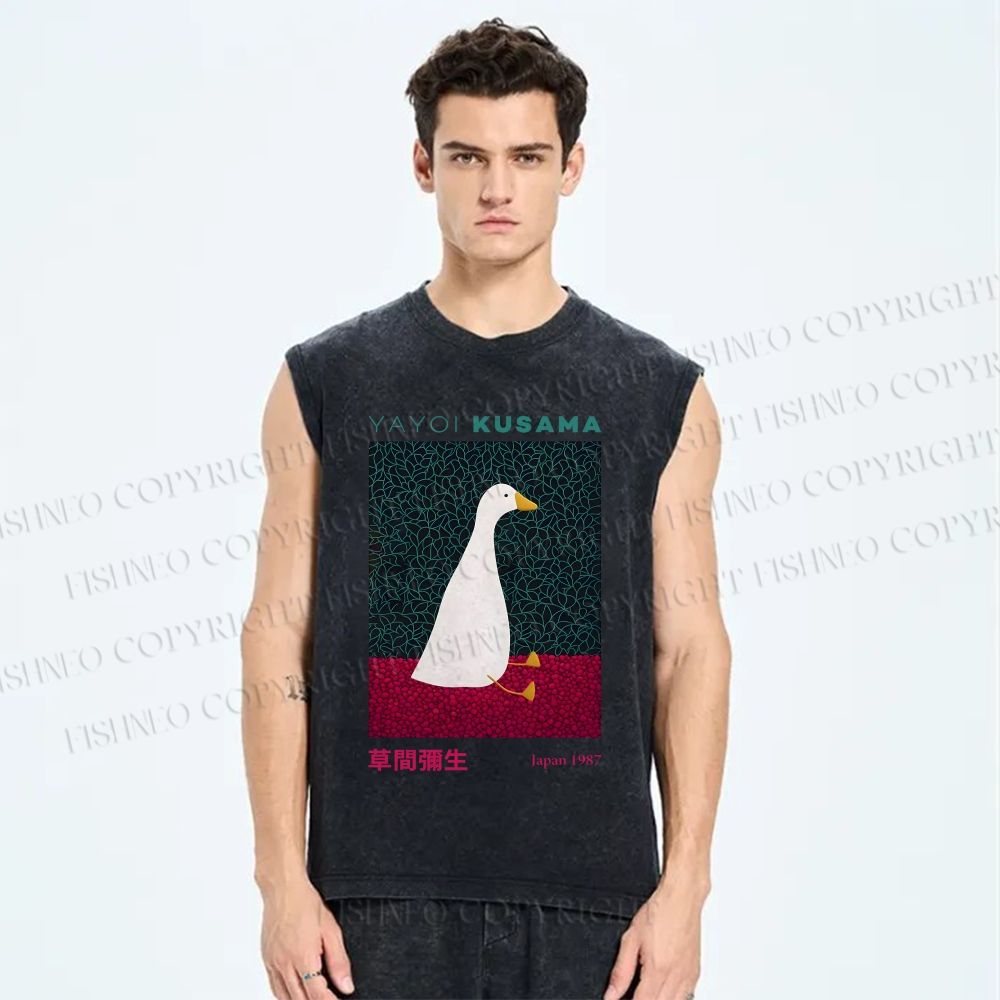Unisex Yayoi Kusama Animal Art Vintage Printed Washed Tank Top