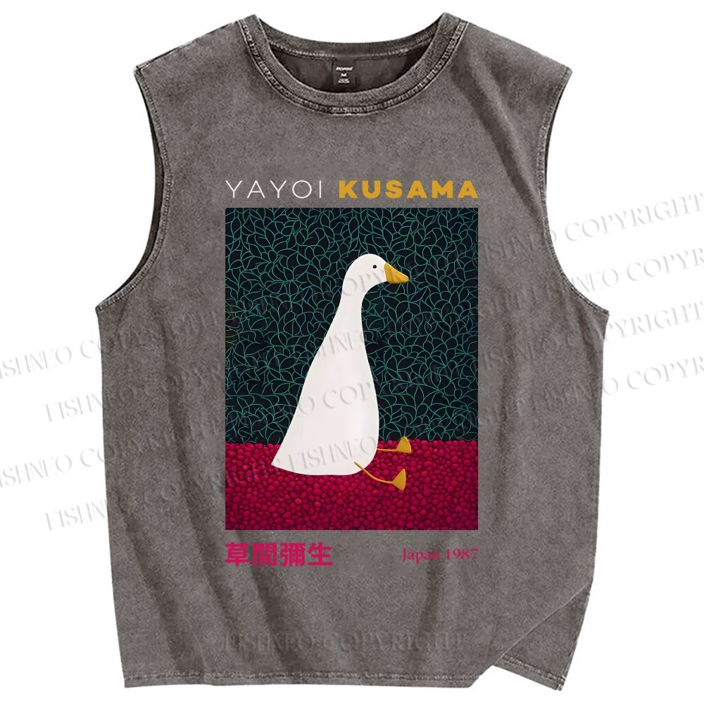 Unisex Yayoi Kusama Animal Art Vintage Printed Washed Tank Top