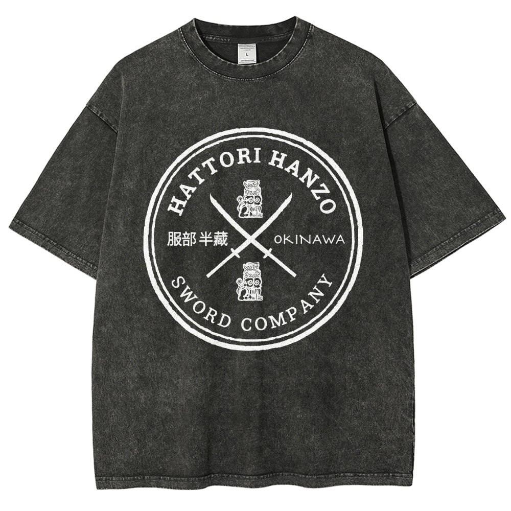 Hattori Hanzo Komainu Okinawa Sword Company Vintage Wash Japanese Design T-Shirt
