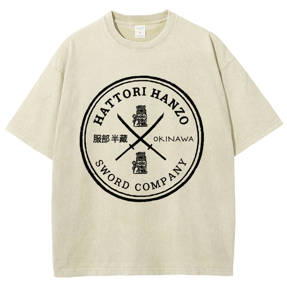Hattori Hanzo Komainu Okinawa Sword Company Vintage Wash Japanese Design T-Shirt
