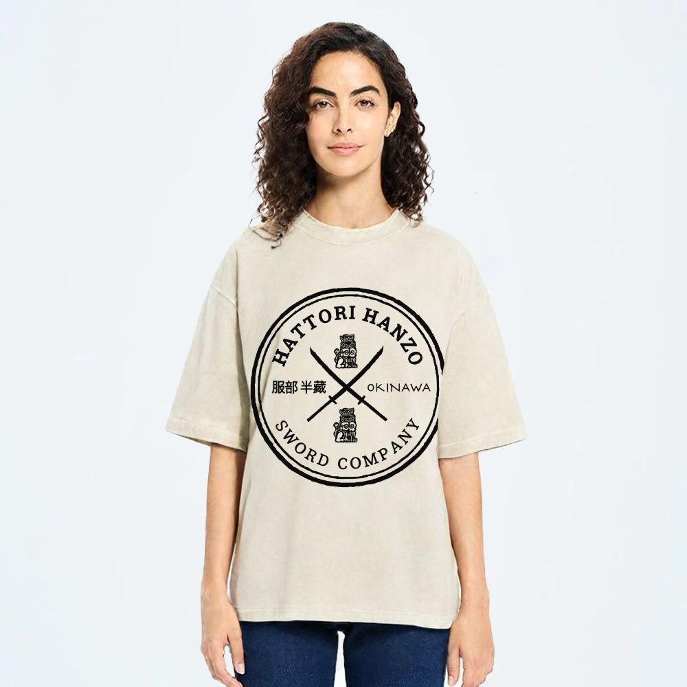 Hattori Hanzo Komainu Okinawa Sword Company Vintage Wash Japanese Design T-Shirt