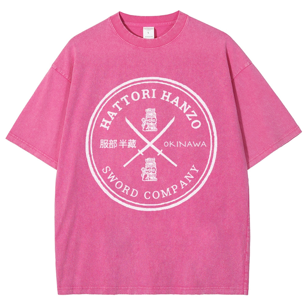 Hattori Hanzo Komainu Okinawa Sword Company Vintage Wash Japanese Design T-Shirt