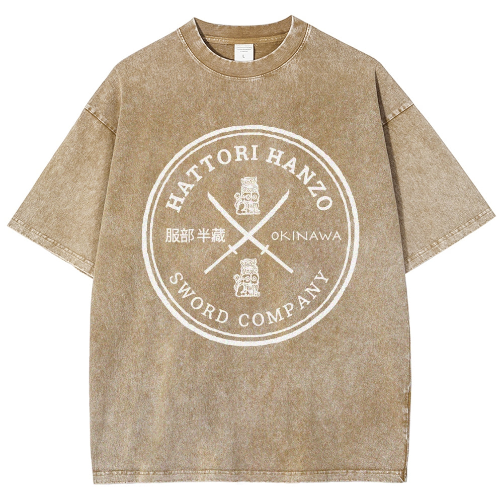 Hattori Hanzo Komainu Okinawa Sword Company Vintage Wash Japanese Design T-Shirt
