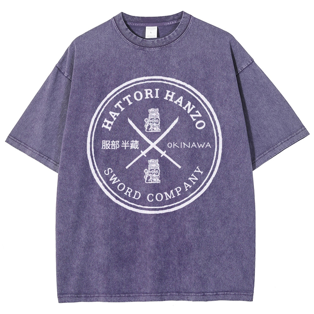 Hattori Hanzo Komainu Okinawa Sword Company Vintage Wash Japanese Design T-Shirt