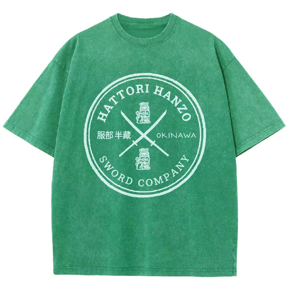 Hattori Hanzo Komainu Okinawa Sword Company Vintage Wash Japanese Design T-Shirt