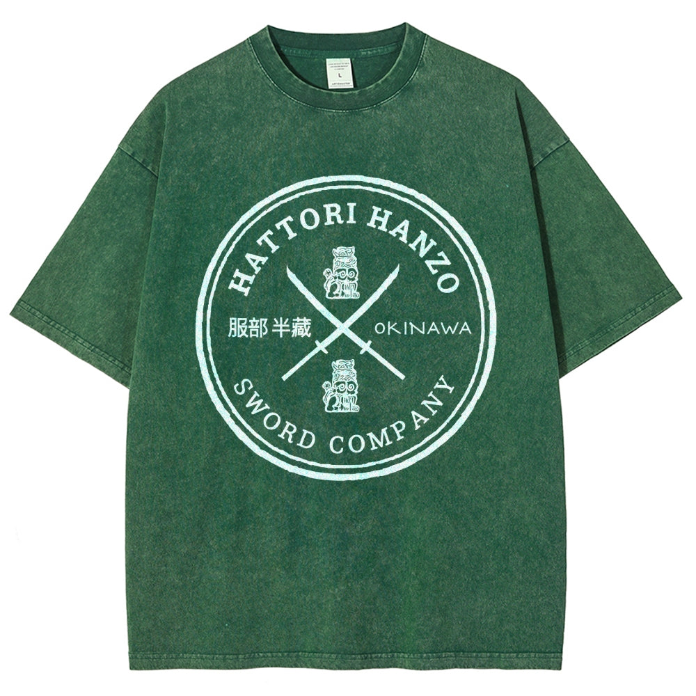 Hattori Hanzo Komainu Okinawa Sword Company Vintage Wash Japanese Design T-Shirt