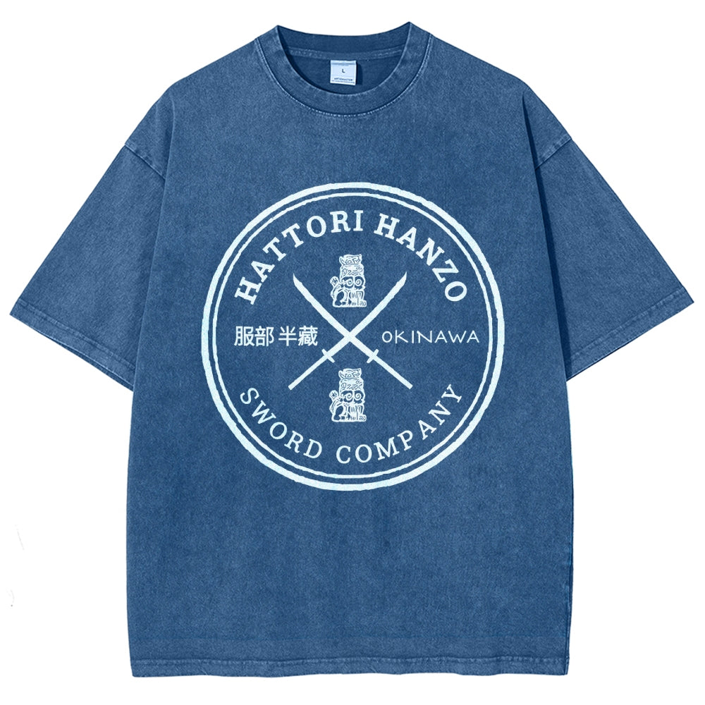 Hattori Hanzo Komainu Okinawa Sword Company Vintage Wash Japanese Design T-Shirt