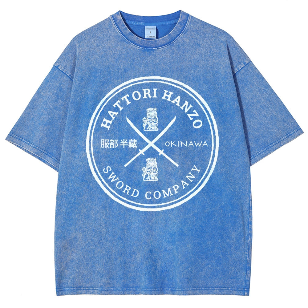 Hattori Hanzo Komainu Okinawa Sword Company Vintage Wash Japanese Design T-Shirt