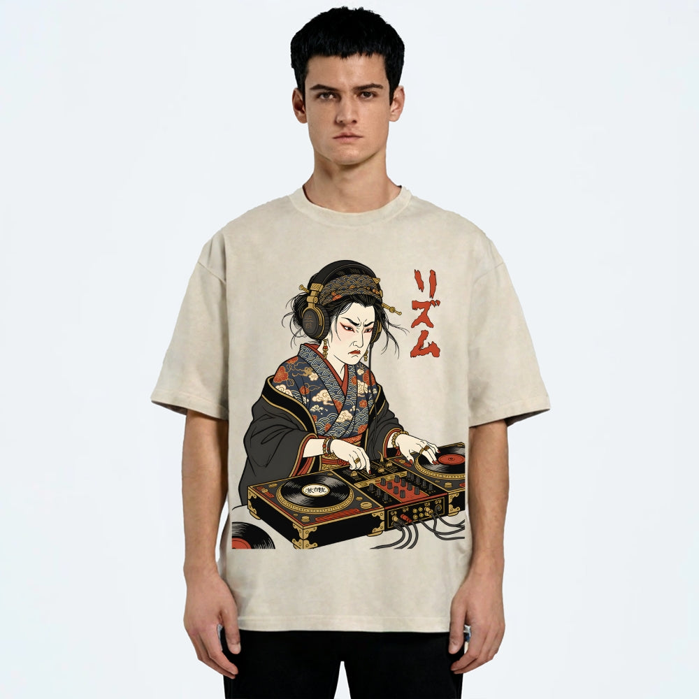 Unisex Geisha DJ Rhythm Printed Washed Tee