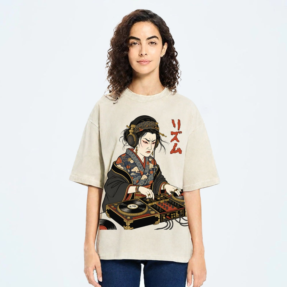 Unisex Geisha DJ Rhythm Printed Washed Tee