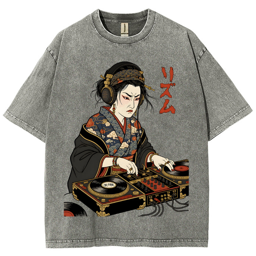 Unisex Geisha DJ Rhythm Printed Washed Tee