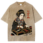Unisex Geisha DJ Rhythm Printed Washed Tee