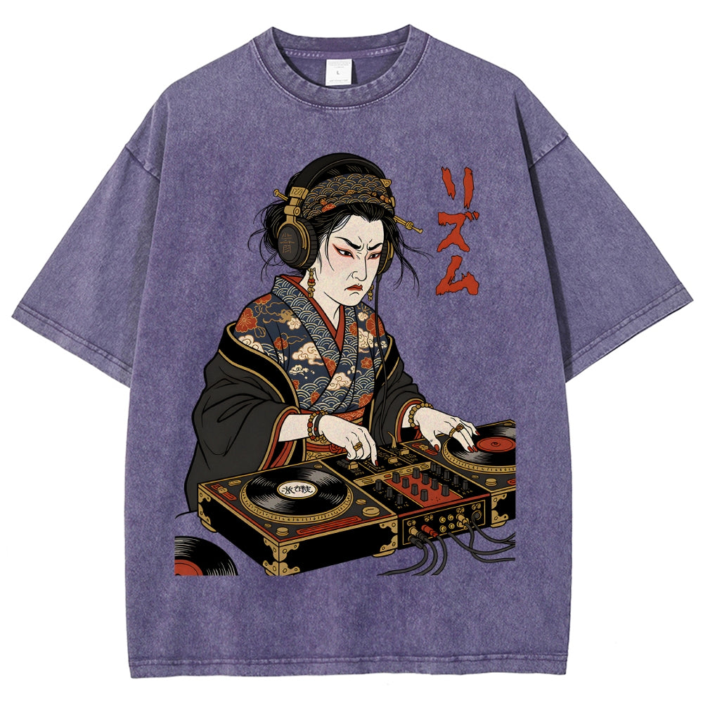 Unisex Geisha DJ Rhythm Printed Washed Tee