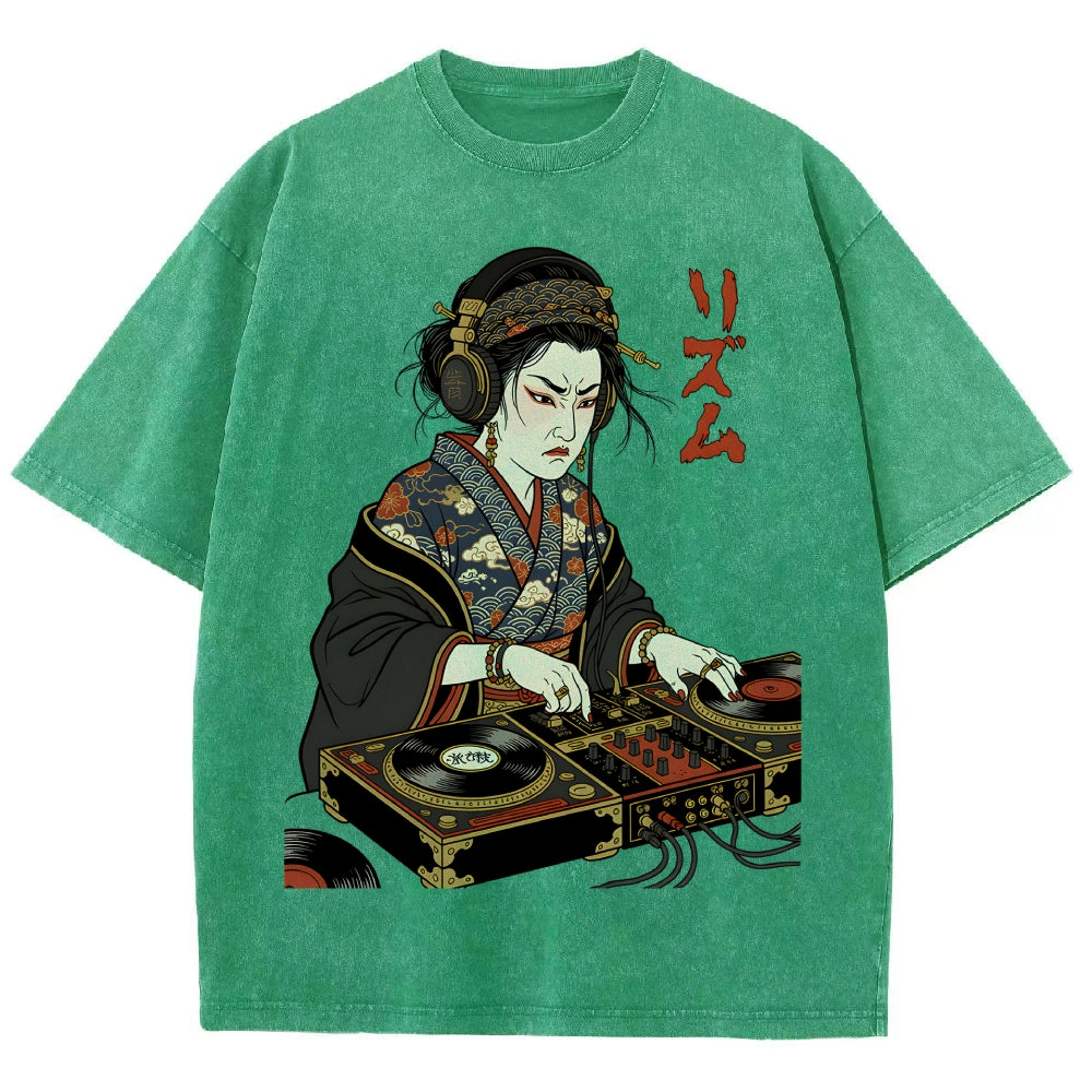Unisex Geisha DJ Rhythm Printed Washed Tee