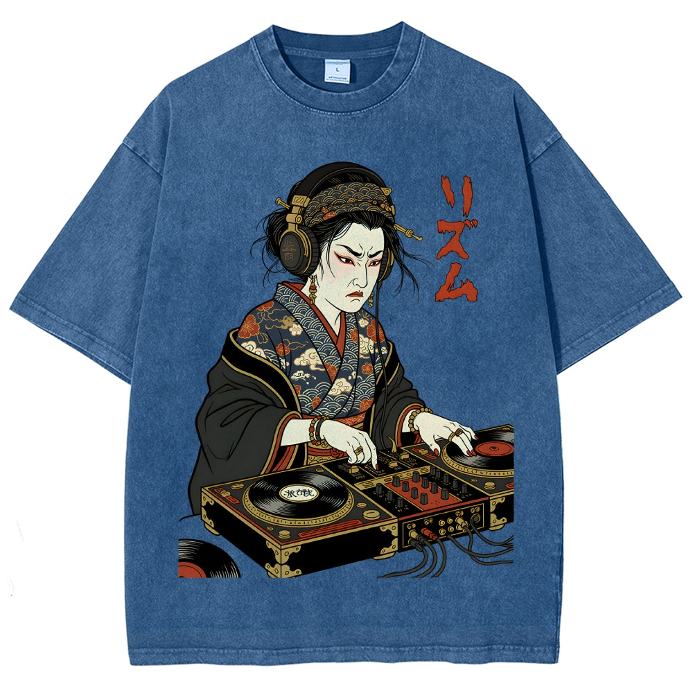 Unisex Geisha DJ Rhythm Printed Washed Tee