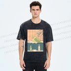 Unisex Parakeet in Bathtub Ukiyo-e Printed Washed Tee