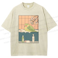 Unisex Parakeet in Bathtub Ukiyo-e Printed Washed Tee