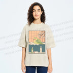 Unisex Parakeet in Bathtub Ukiyo-e Printed Washed Tee