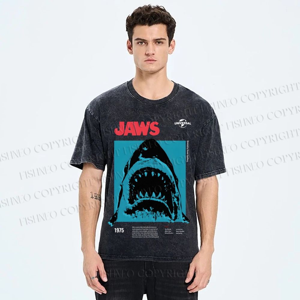 Unisex Shark Jaws Printed Washed Tee