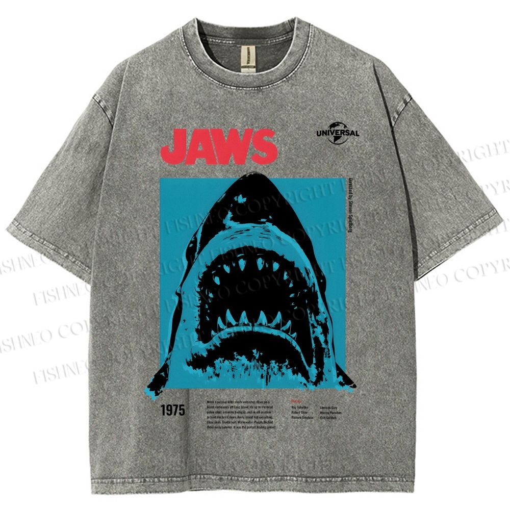 Unisex Shark Jaws Printed Washed Tee
