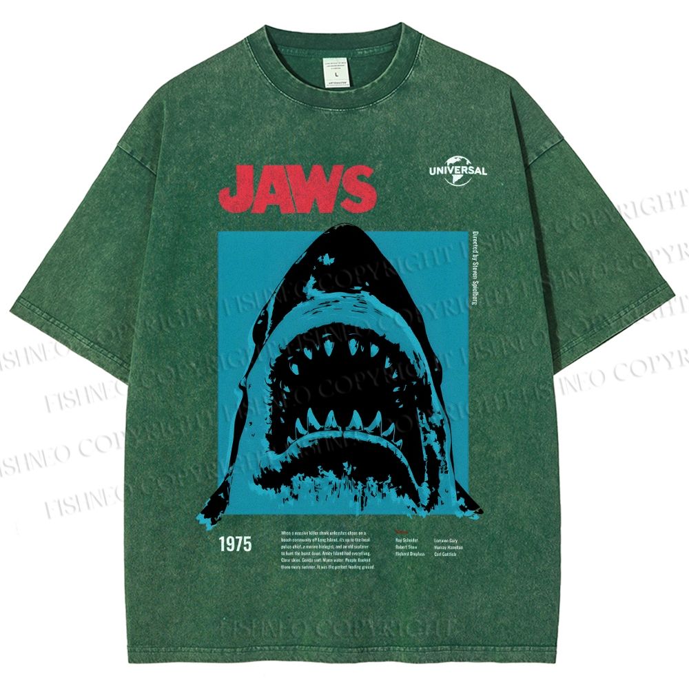 Unisex Shark Jaws Printed Washed Tee