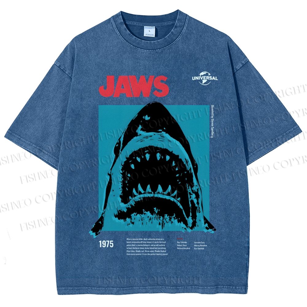 Unisex Shark Jaws Printed Washed Tee