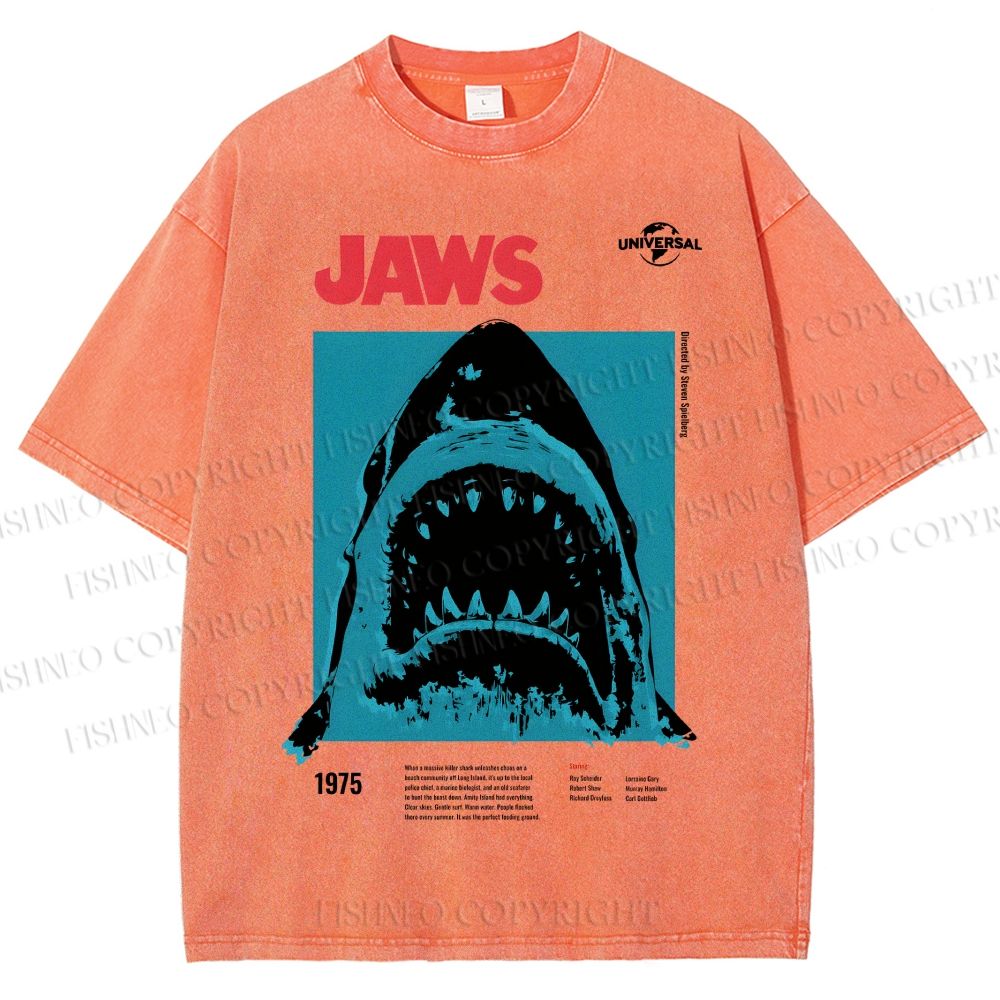 Unisex Shark Jaws Printed Washed Tee