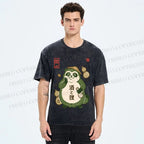 Unisex Drunk Tanuki Printed Washed Tee