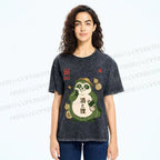 Unisex Drunk Tanuki Printed Washed Tee