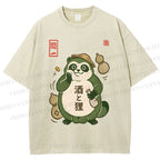 Unisex Drunk Tanuki Printed Washed Tee