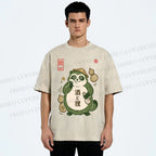 Unisex Drunk Tanuki Printed Washed Tee